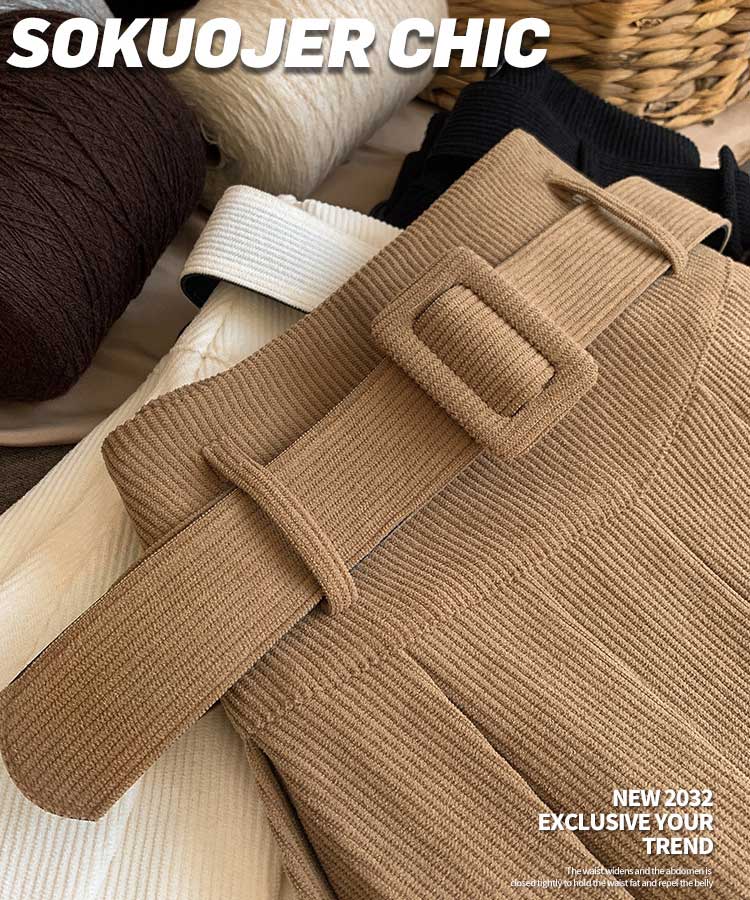 ベルト付き コーデュロイ プリーツ ミニスカート

