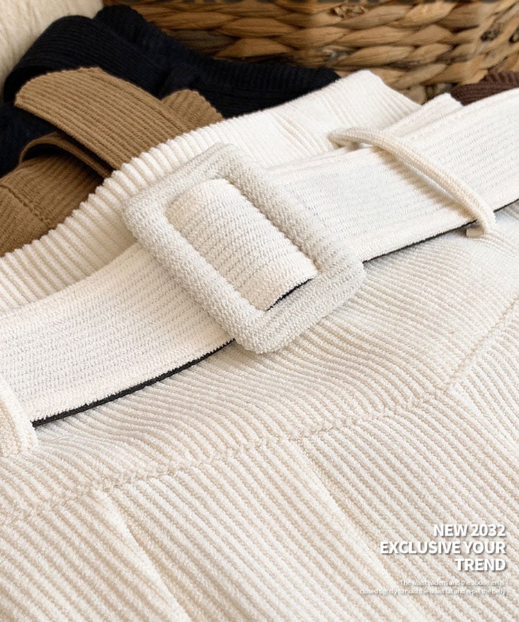 ベルト付き コーデュロイ プリーツ ミニスカート

