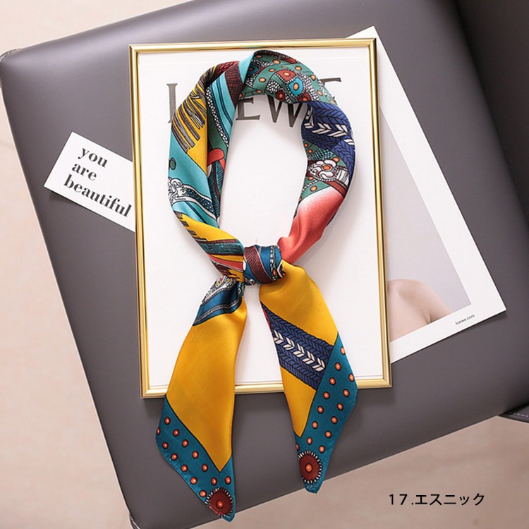 15カラー 正方形 シルク調 スカーフ