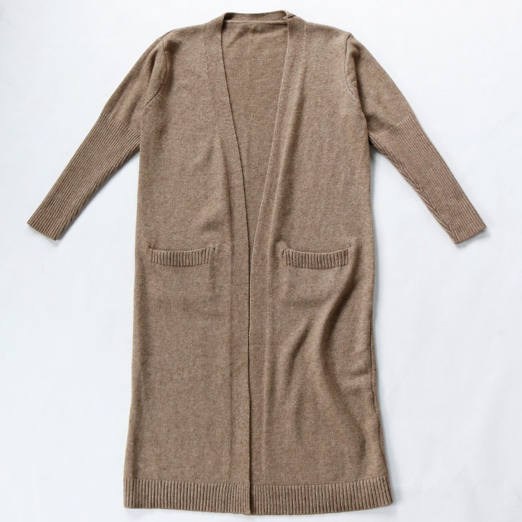 リブ袖 ロング ニットカーディガン