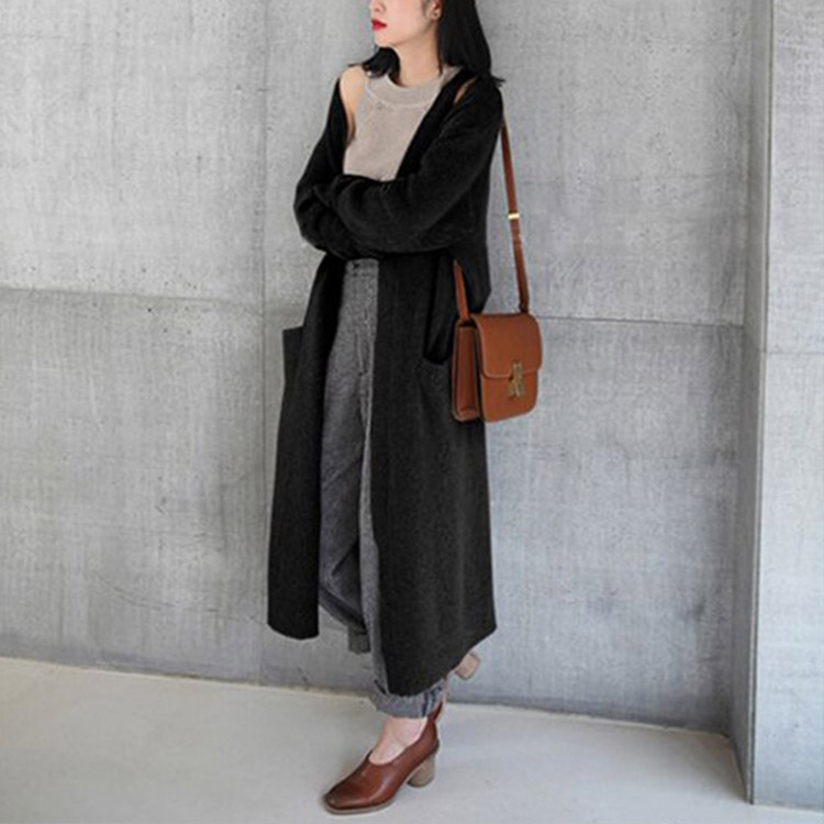 リブ袖 ロング ニットカーディガン