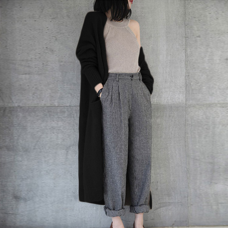 リブ袖 ロング ニットカーディガン