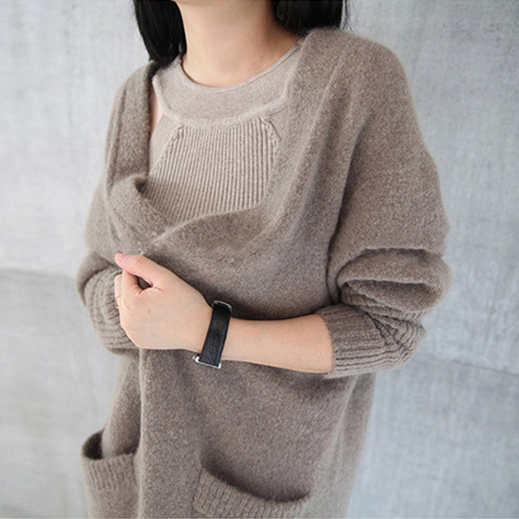 リブ袖 ロング ニットカーディガン