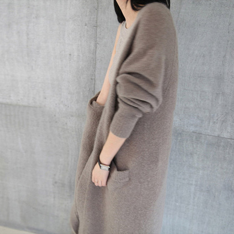 リブ袖 ロング ニットカーディガン