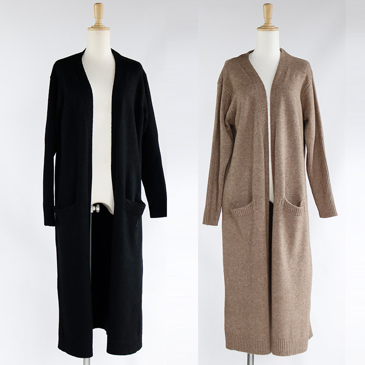 リブ袖 ロング ニットカーディガン