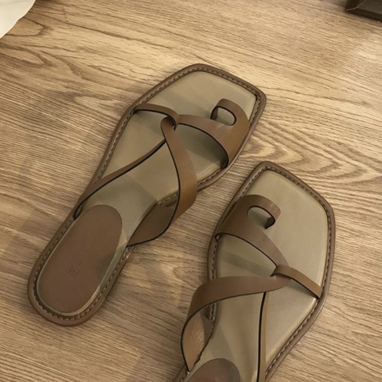 バイカラークロスデザイン アンシンメトリー トングサンダル