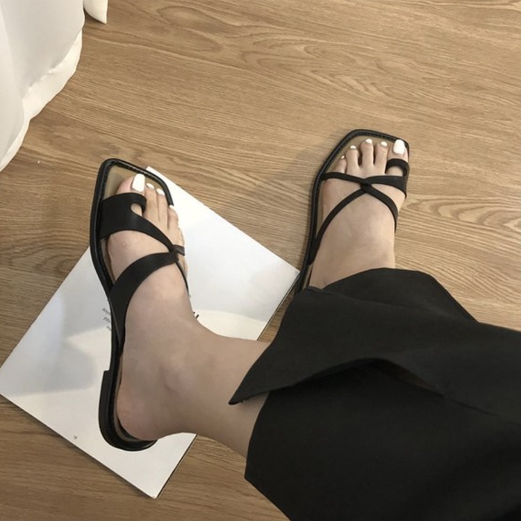 バイカラークロスデザイン アンシンメトリー トングサンダル