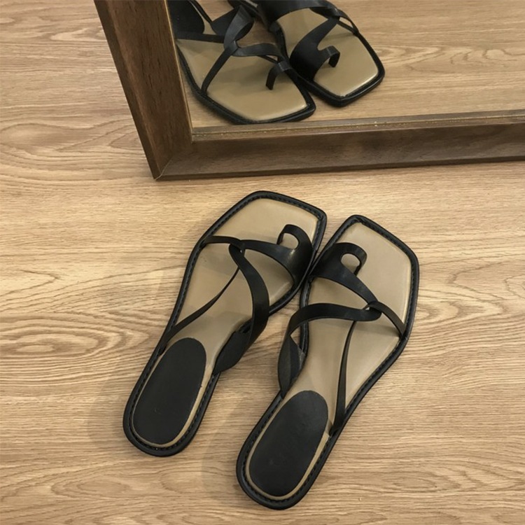 バイカラークロスデザイン アンシンメトリー トングサンダル