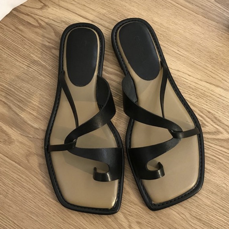 バイカラークロスデザイン アンシンメトリー トングサンダル