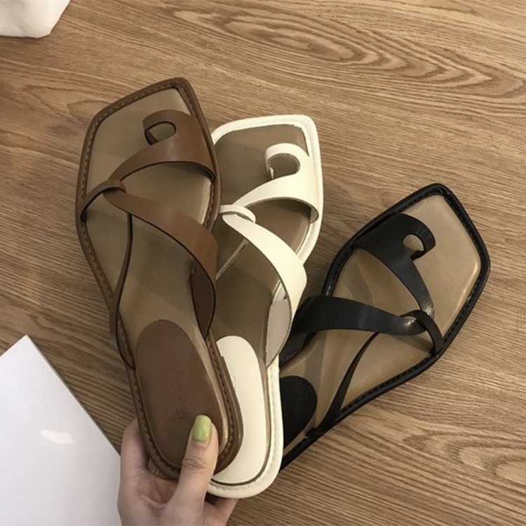 バイカラークロスデザイン アンシンメトリー トングサンダル