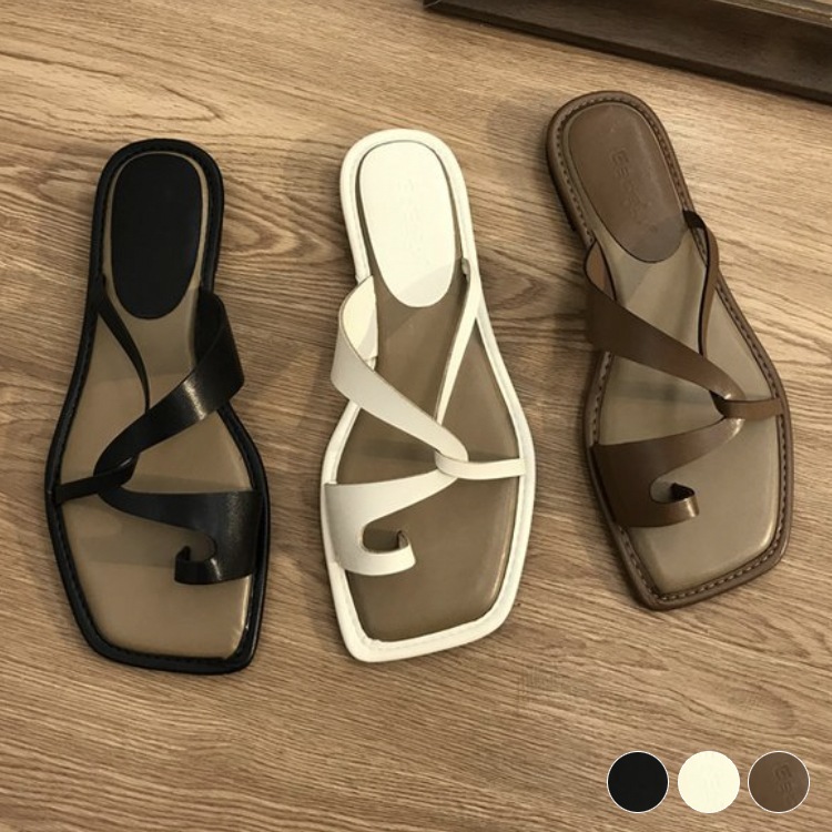 バイカラークロスデザイン アンシンメトリー トングサンダル