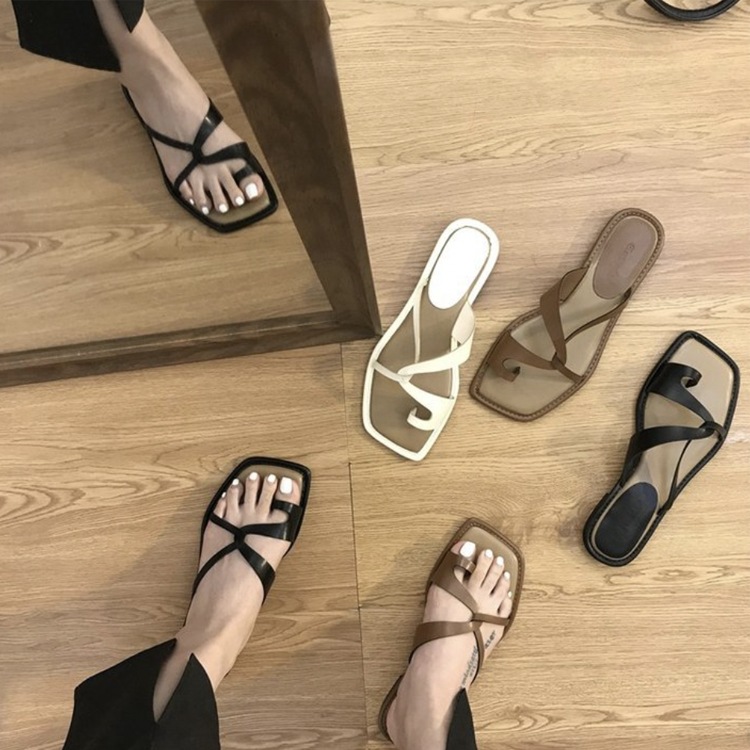 バイカラークロスデザイン アンシンメトリー トングサンダル