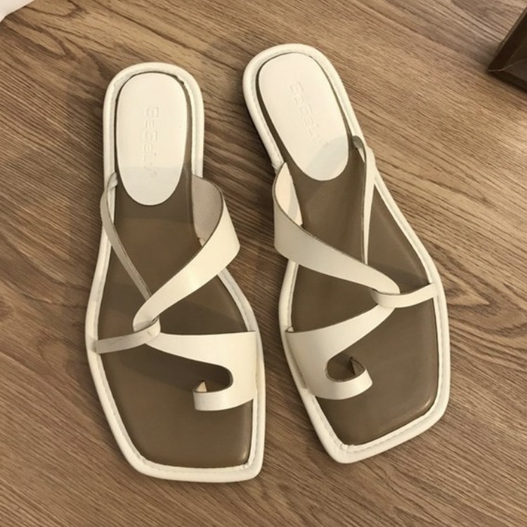 バイカラークロスデザイン アンシンメトリー トングサンダル