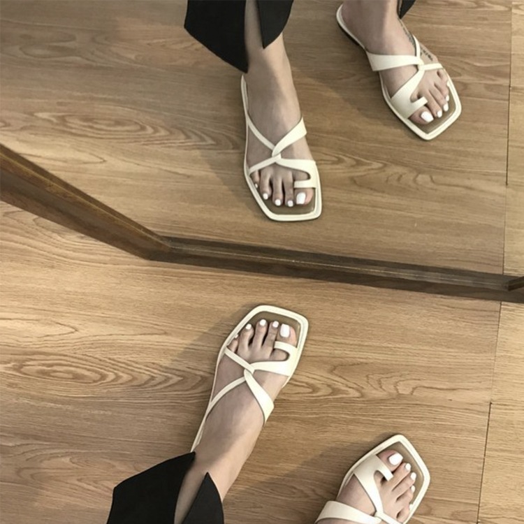 バイカラークロスデザイン アンシンメトリー トングサンダル