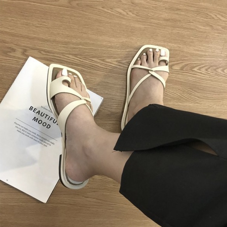 バイカラークロスデザイン アンシンメトリー トングサンダル