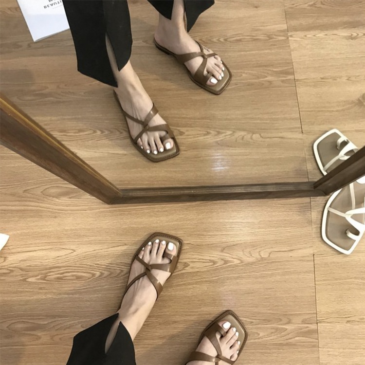 バイカラークロスデザイン アンシンメトリー トングサンダル