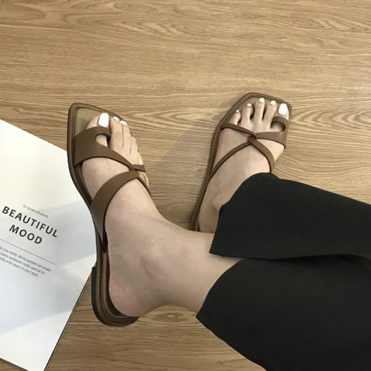 バイカラークロスデザイン アンシンメトリー トングサンダル