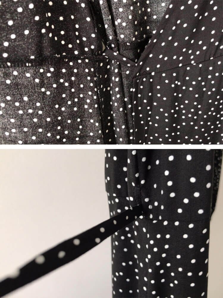 ボリューム 5分袖 ロング丈 ドット柄 ラップワンピース