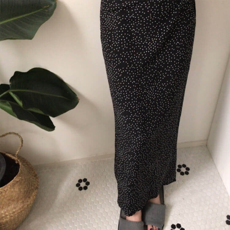 ボリューム 5分袖 ロング丈 ドット柄 ラップワンピース