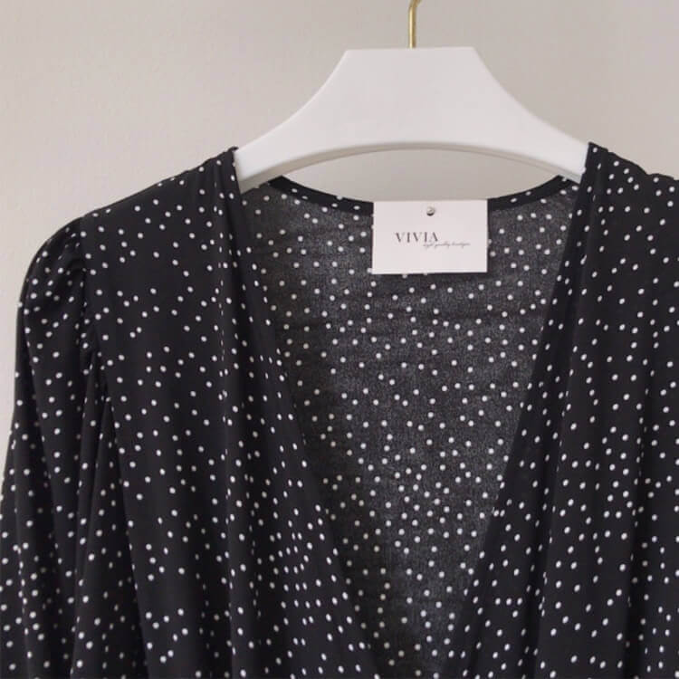 ボリューム 5分袖 ロング丈 ドット柄 ラップワンピース