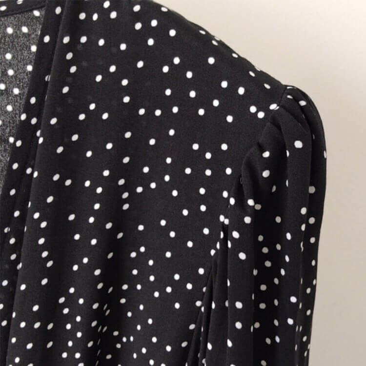 ボリューム 5分袖 ロング丈 ドット柄 ラップワンピース