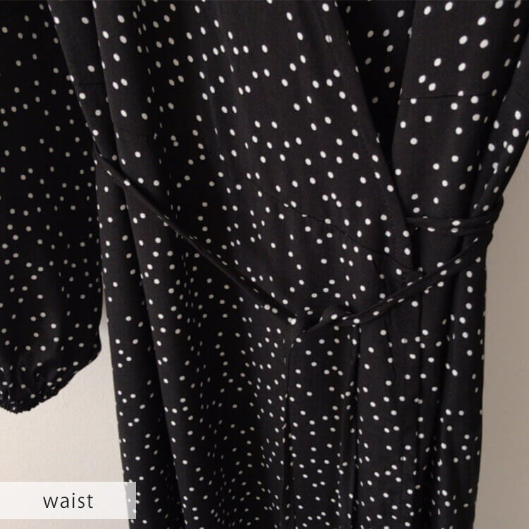 ボリューム 5分袖 ロング丈 ドット柄 ラップワンピース