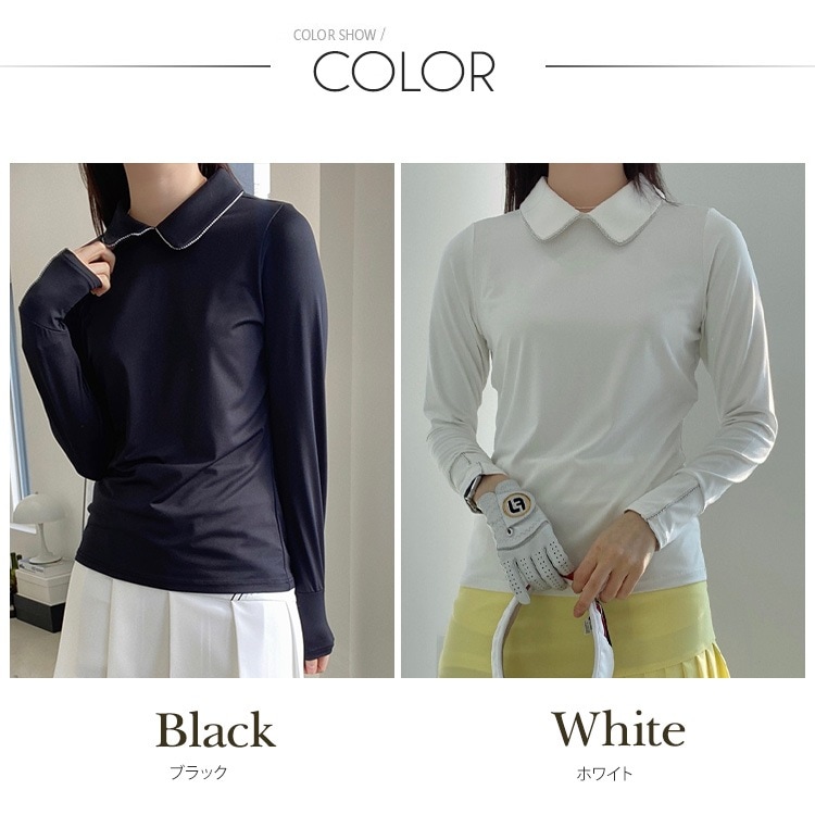 バックボタン 襟付き 長袖 Ｔシャツ 韓国ゴルフウェア
