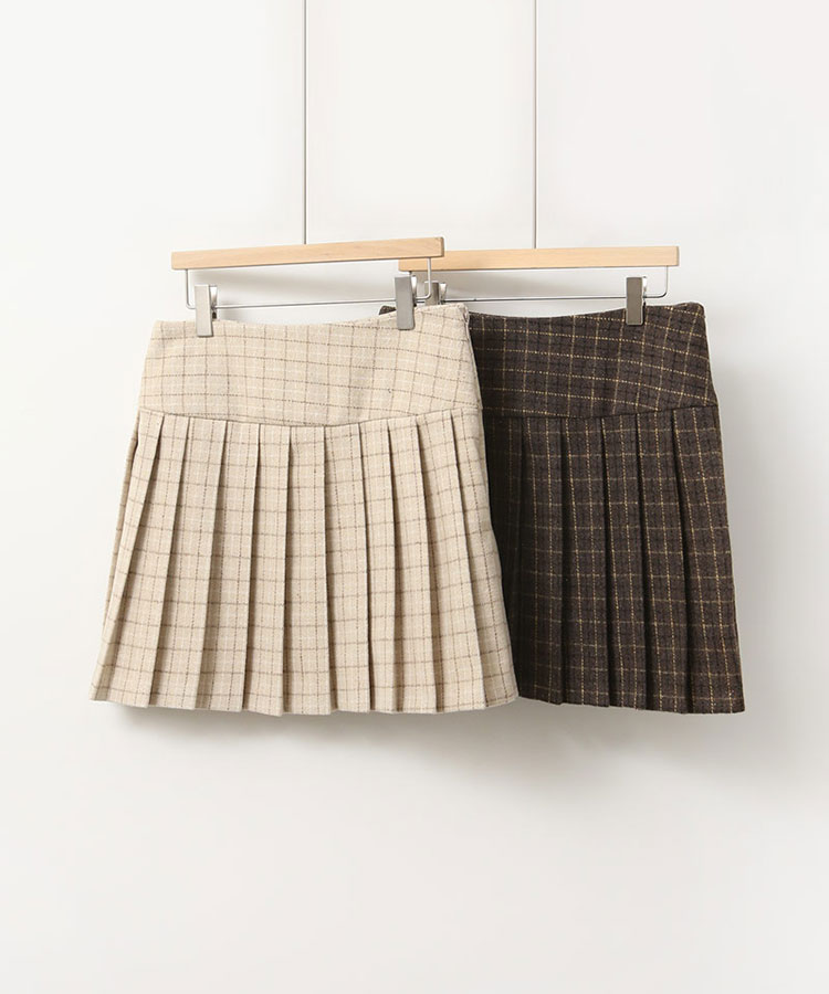 チェック柄 切り替え プリーツ スカート 韓国ゴルフウェア