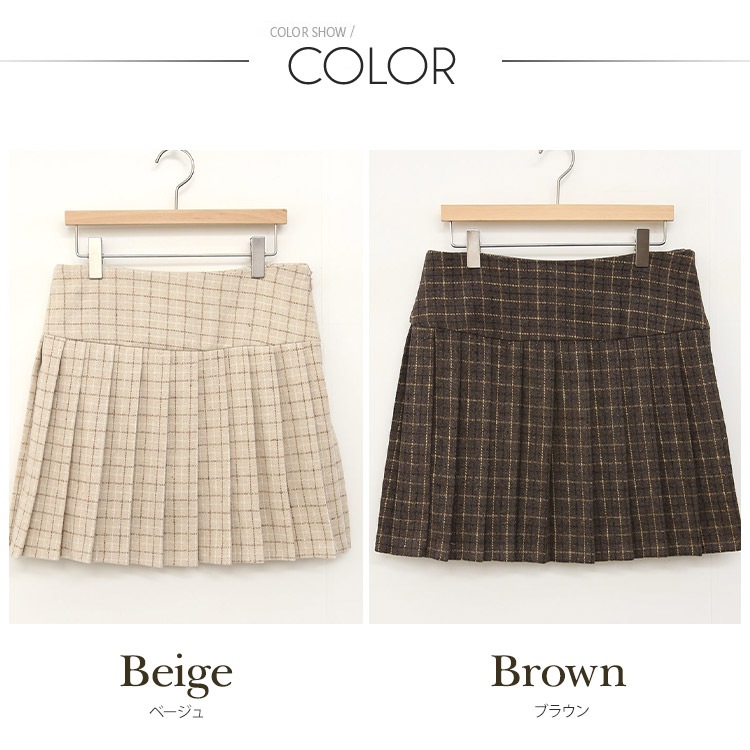 チェック柄 切り替え プリーツ スカート 韓国ゴルフウェア