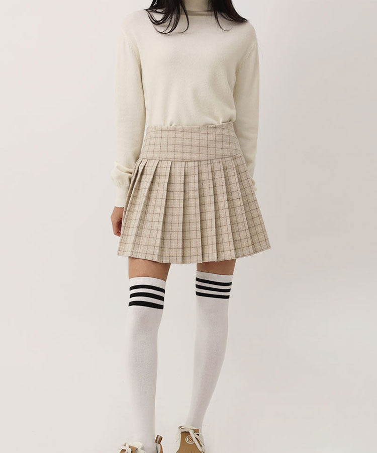 チェック柄 切り替え プリーツ スカート 韓国ゴルフウェア