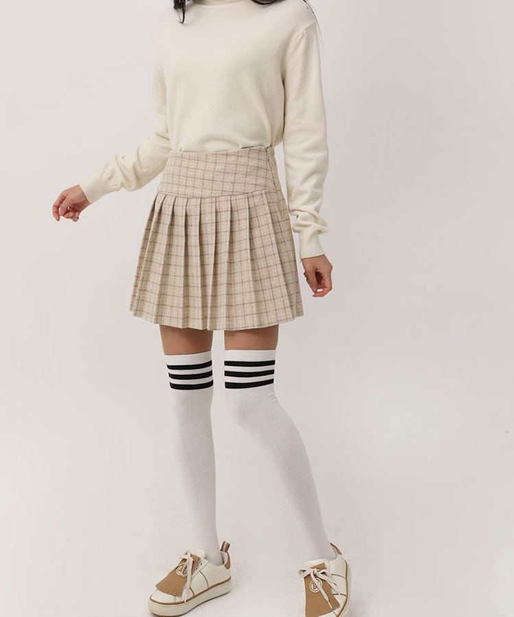チェック柄 切り替え プリーツ スカート 韓国ゴルフウェア