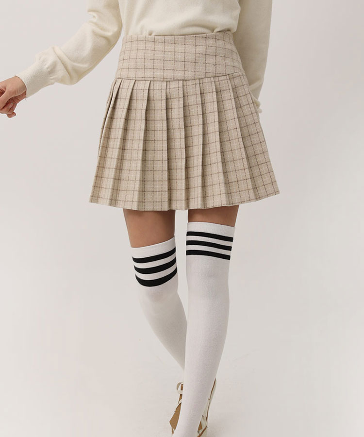 チェック柄 切り替え プリーツ スカート 韓国ゴルフウェア
