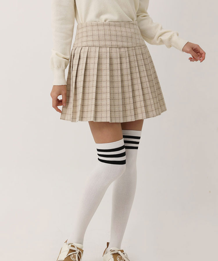 チェック柄 切り替え プリーツ スカート 韓国ゴルフウェア