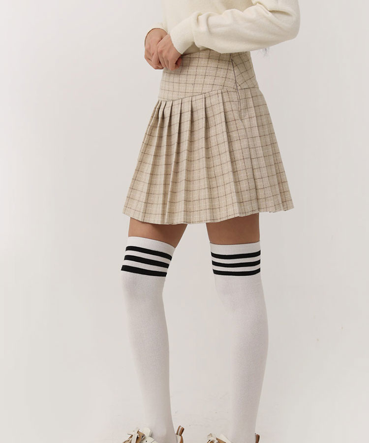 チェック柄 切り替え プリーツ スカート 韓国ゴルフウェア
