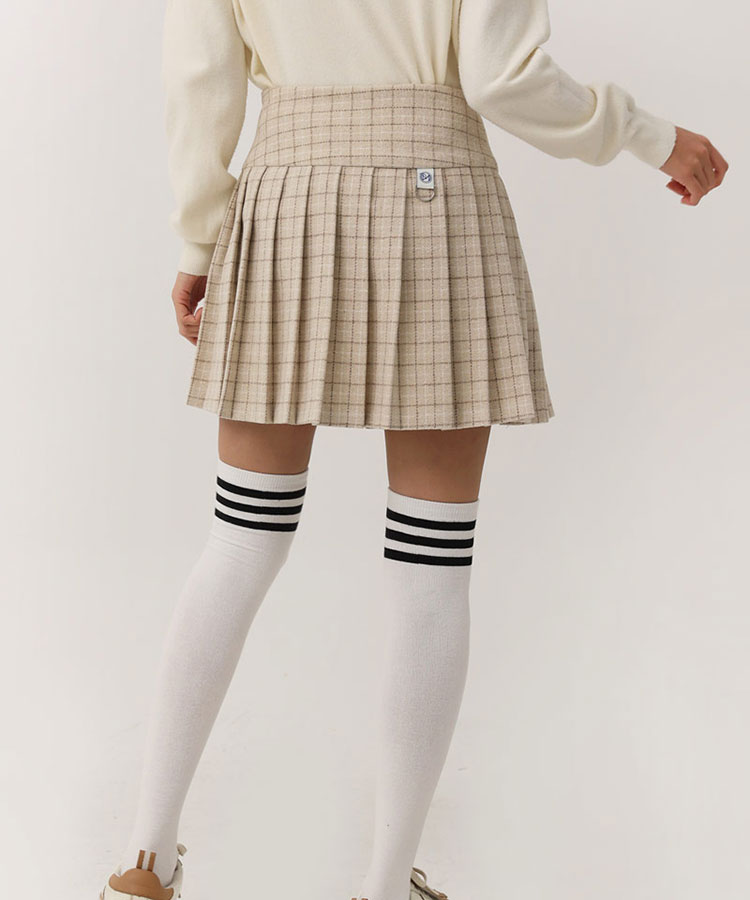 チェック柄 切り替え プリーツ スカート 韓国ゴルフウェア