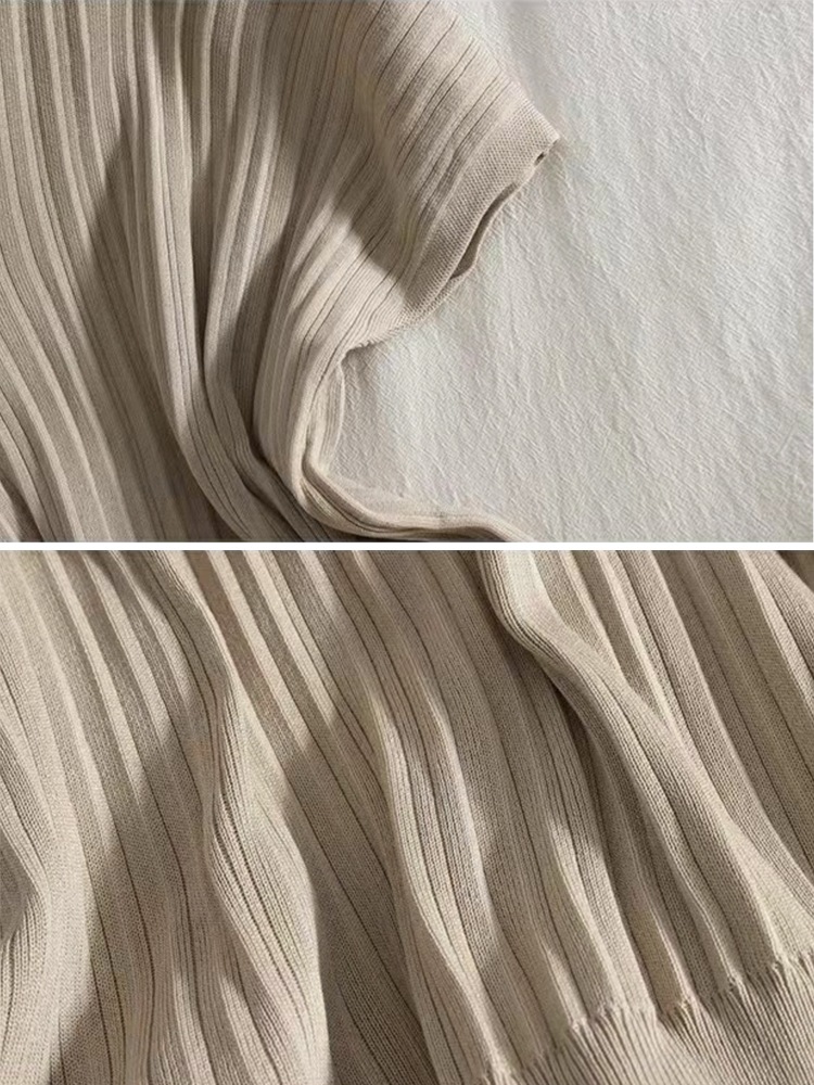 フレンチスリーブ ワイドパンツ プリーツニット ガウチョ セットアップ