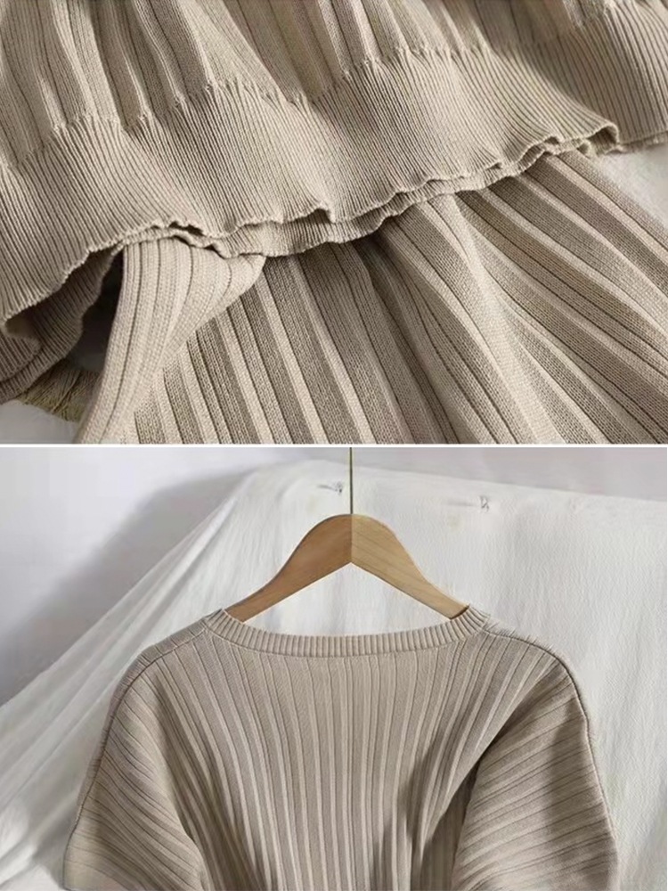 フレンチスリーブ ワイドパンツ プリーツニット ガウチョ セットアップ