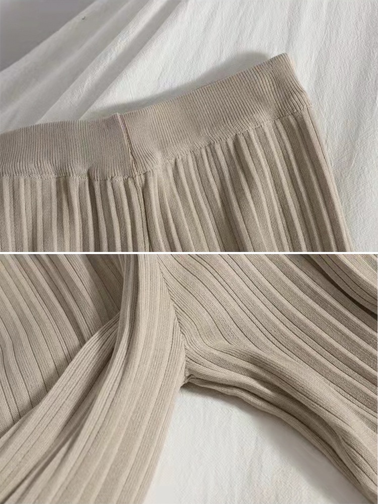 フレンチスリーブ ワイドパンツ プリーツニット ガウチョ セットアップ