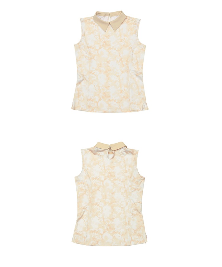 韓国ゴルフウェア 配色 襟付き ノースリーブ ポロシャツ