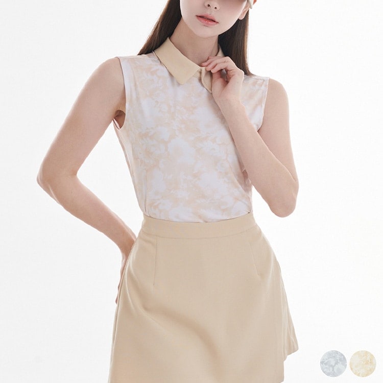 韓国ゴルフウェア 配色 襟付き ノースリーブ ポロシャツ