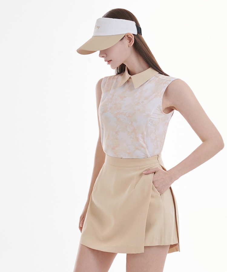 韓国ゴルフウェア 配色 襟付き ノースリーブ ポロシャツ