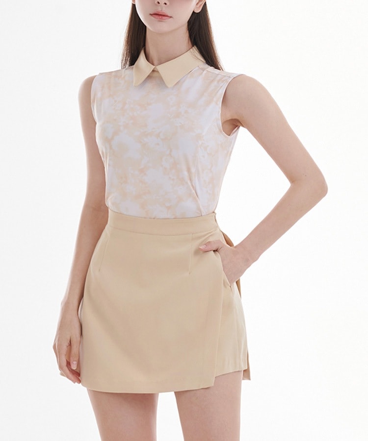 韓国ゴルフウェア 配色 襟付き ノースリーブ ポロシャツ