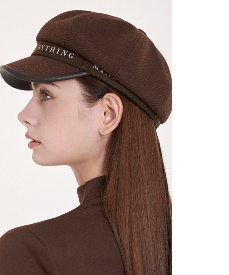 ウール調 レザー 配色 レタリング キャスケット 帽

