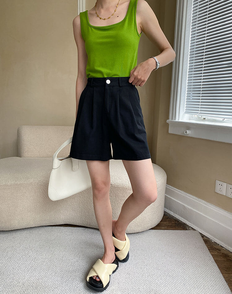 スクエアネック 幅広肩紐 タンクトップ