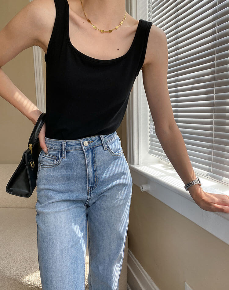 スクエアネック 幅広肩紐 タンクトップ