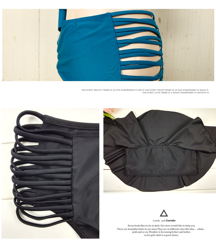 ホルターストラップ付 幅広フリルのオフショルダービキニ