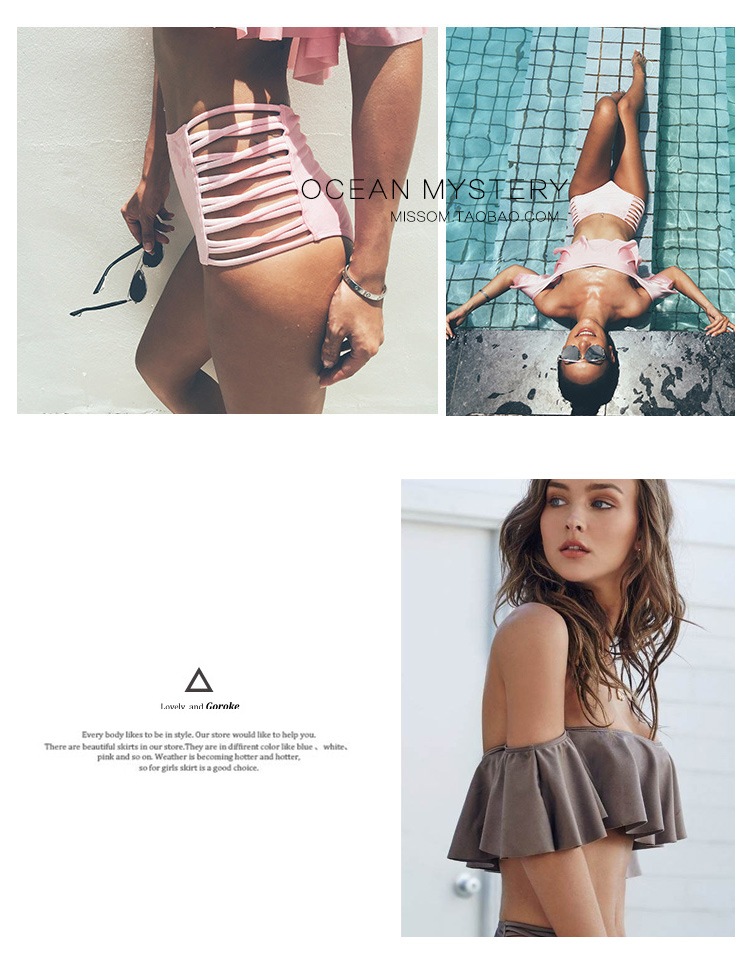 ホルターストラップ付 幅広フリルのオフショルダービキニ