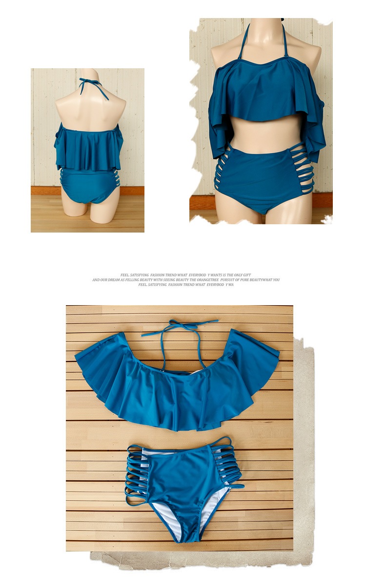 ホルターストラップ付 幅広フリルのオフショルダービキニ