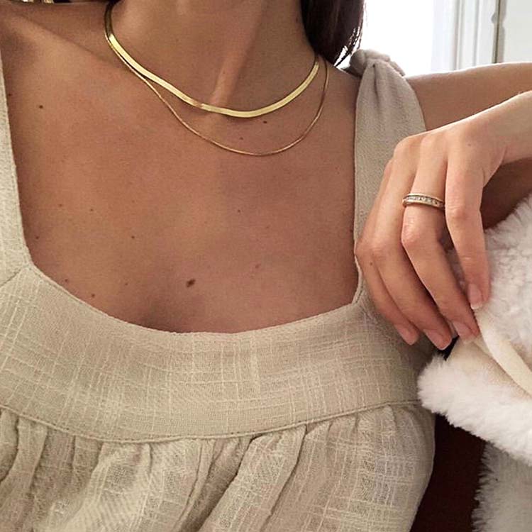 2点セット スネーク フラット チェーン ネックレス