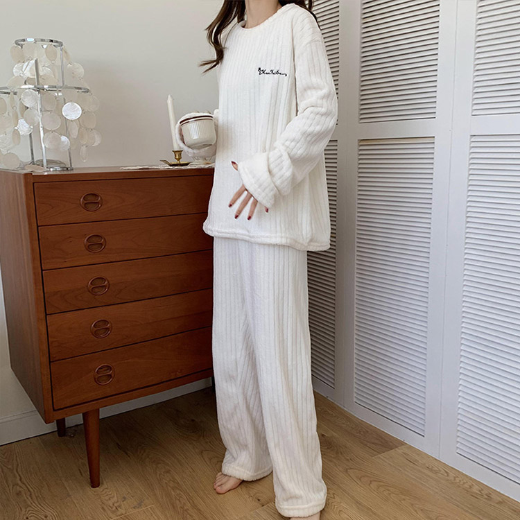 ふわもこ あったか フリース 縦ライン ルームウェア